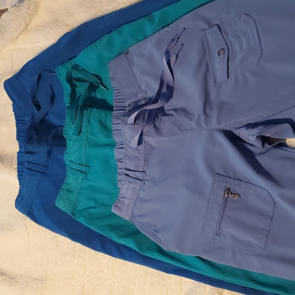 Adar scrub pants, small women's,  sold as pack of 3, ceil blue, teal, royal blue